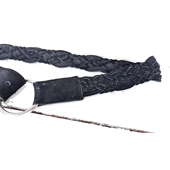 Vintage black suede leather braided boho belt - Picture 4 of 5